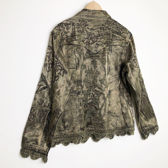 Flashback bronze crochet, embroidered sequin detail button down closure jacket - Picture 7 of 10